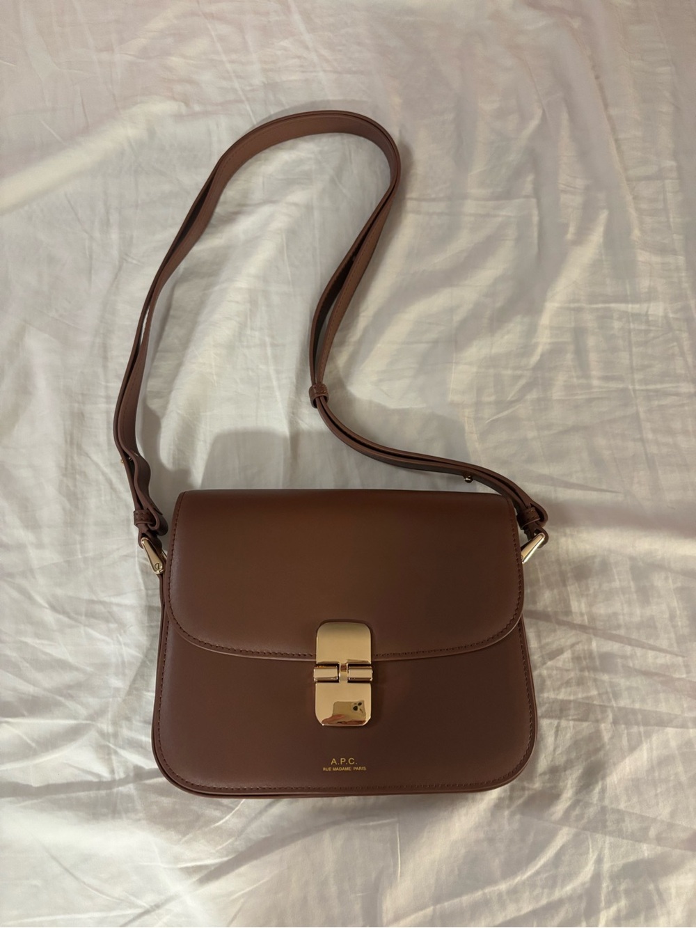 A.P.C. Brown Leather Shoulder Bag with Gold-Tone Lock